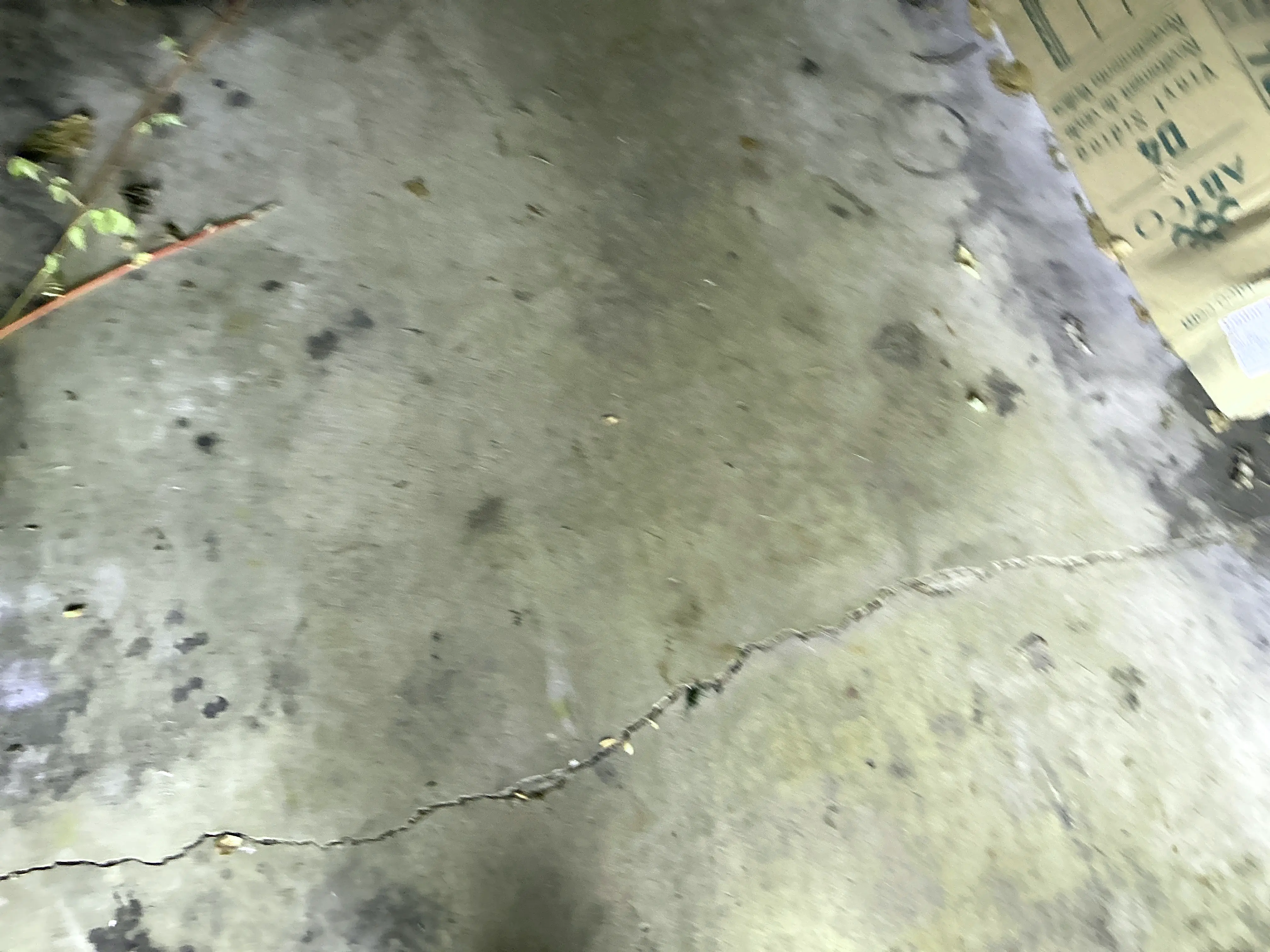 Large crack running across a concrete slab floor during a lead test 2026-07-23
