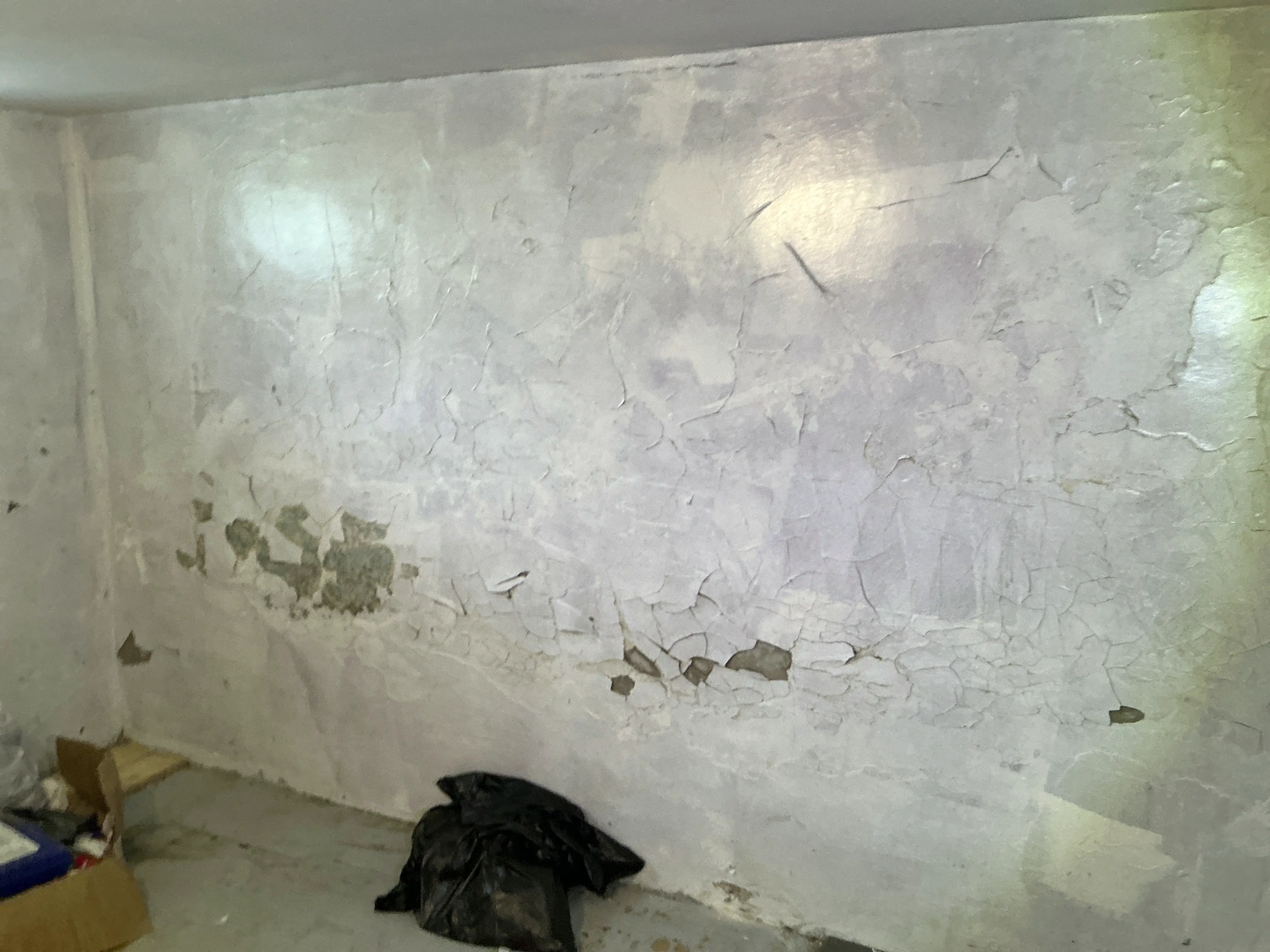 Severe interior wall moisture damage with peeling paint and cracked plaster 2026-07-11