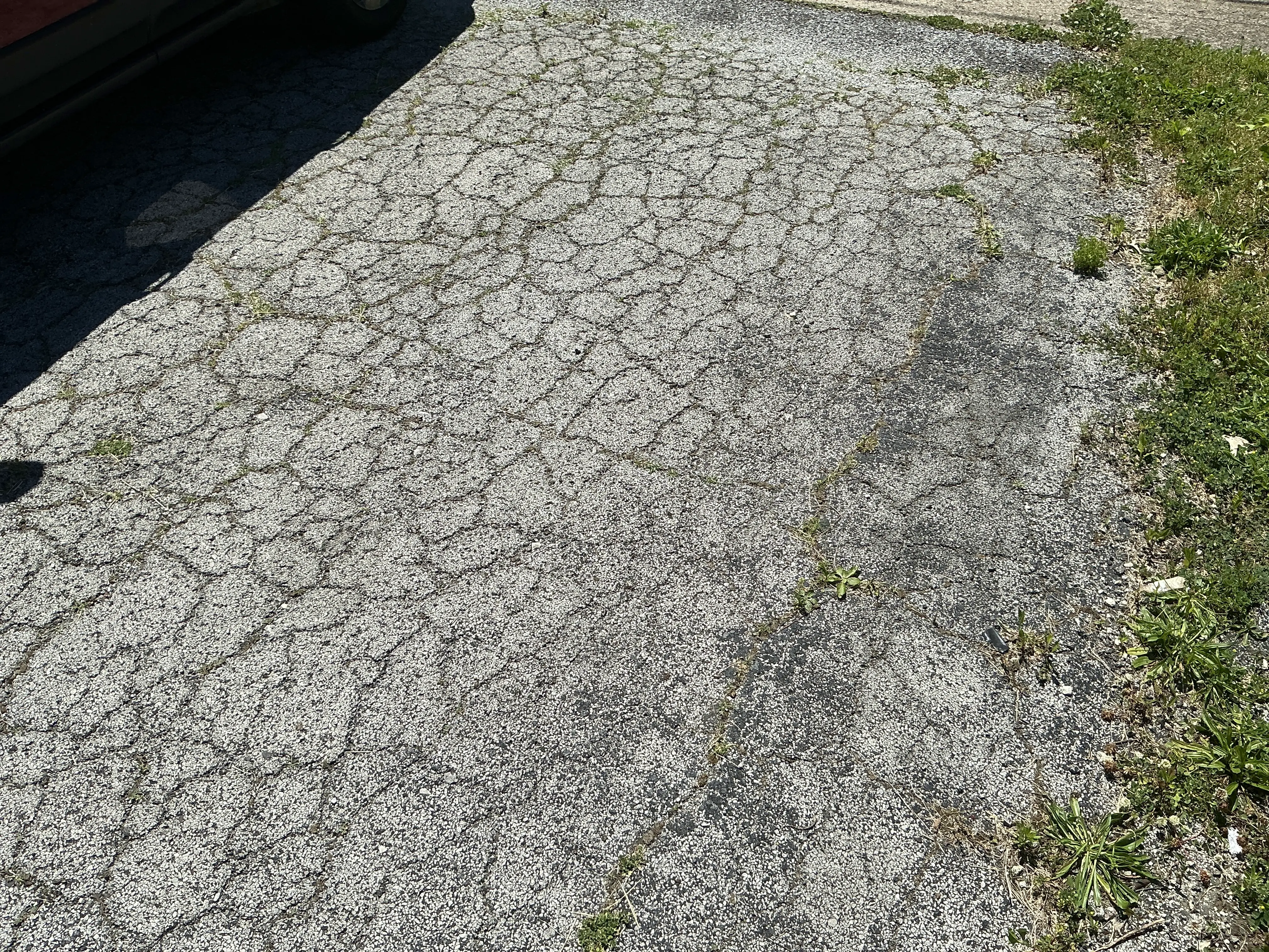 Severely cracked asphalt driveway exhibiting extensive alligator cracking 2026-08-25