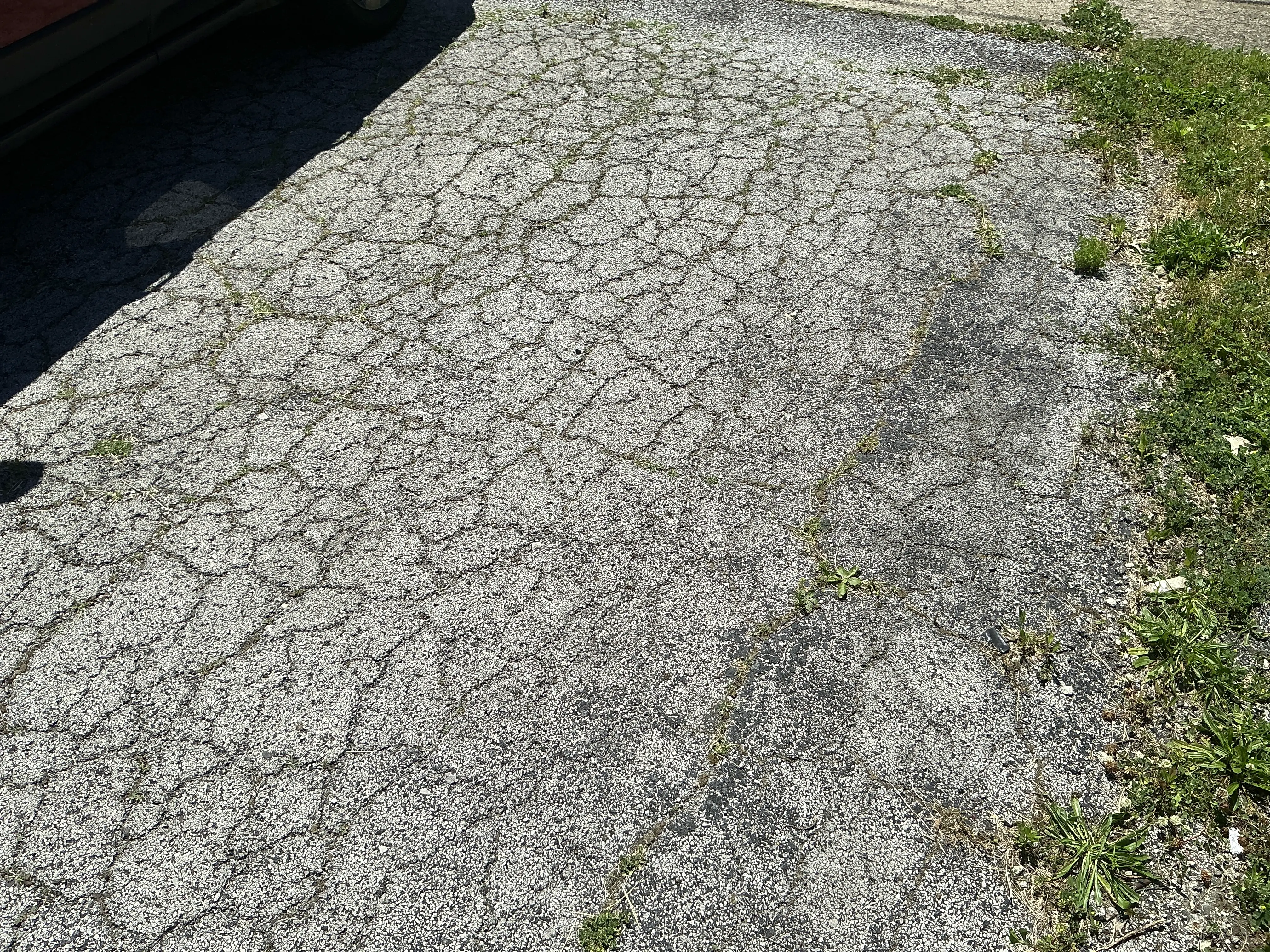 Severely cracked asphalt driveway exhibiting extensive alligator cracking 2026-08-16
