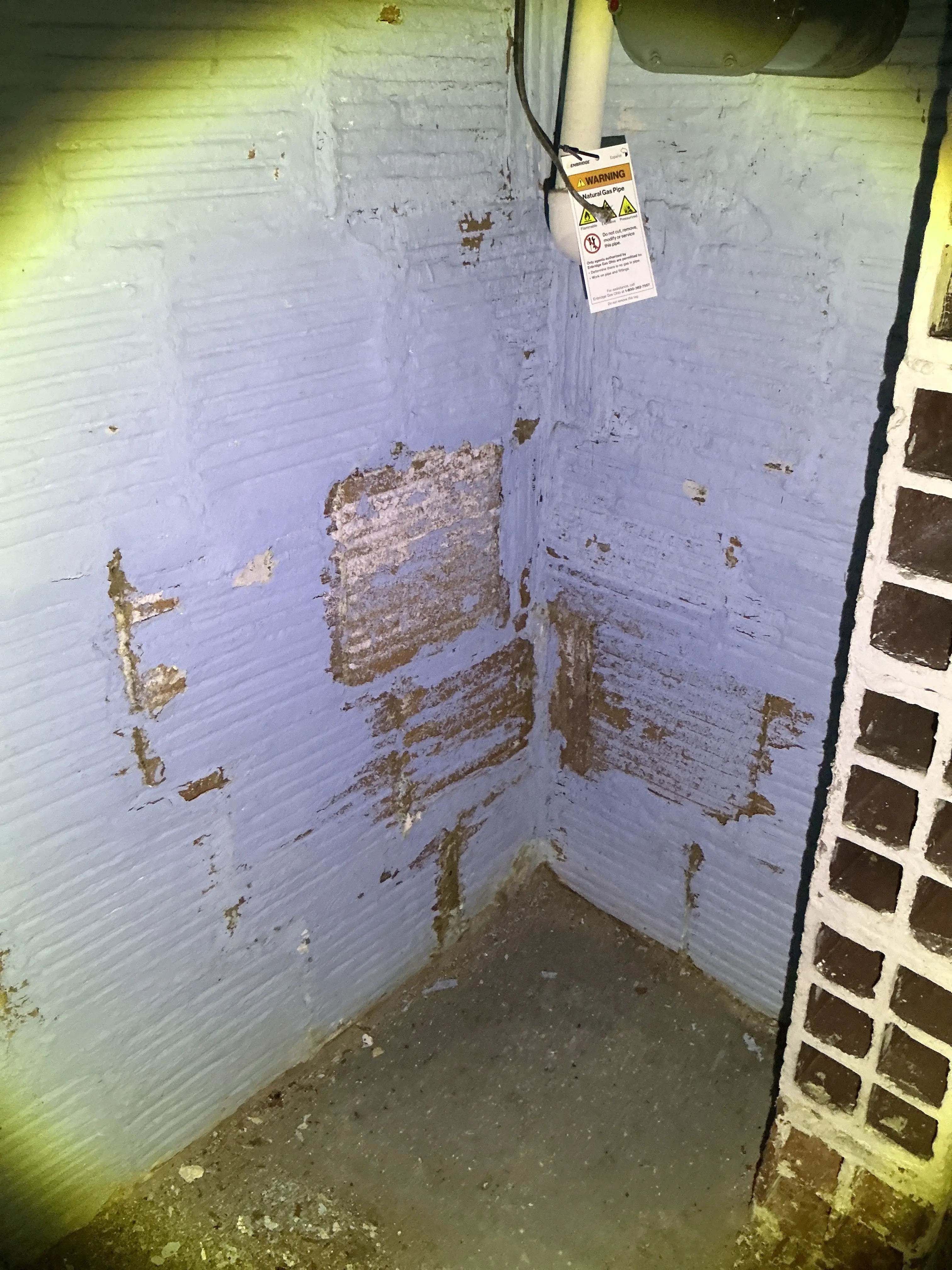 Peeling paint and moisture damage on painted masonry basement wall 2026-07-31
