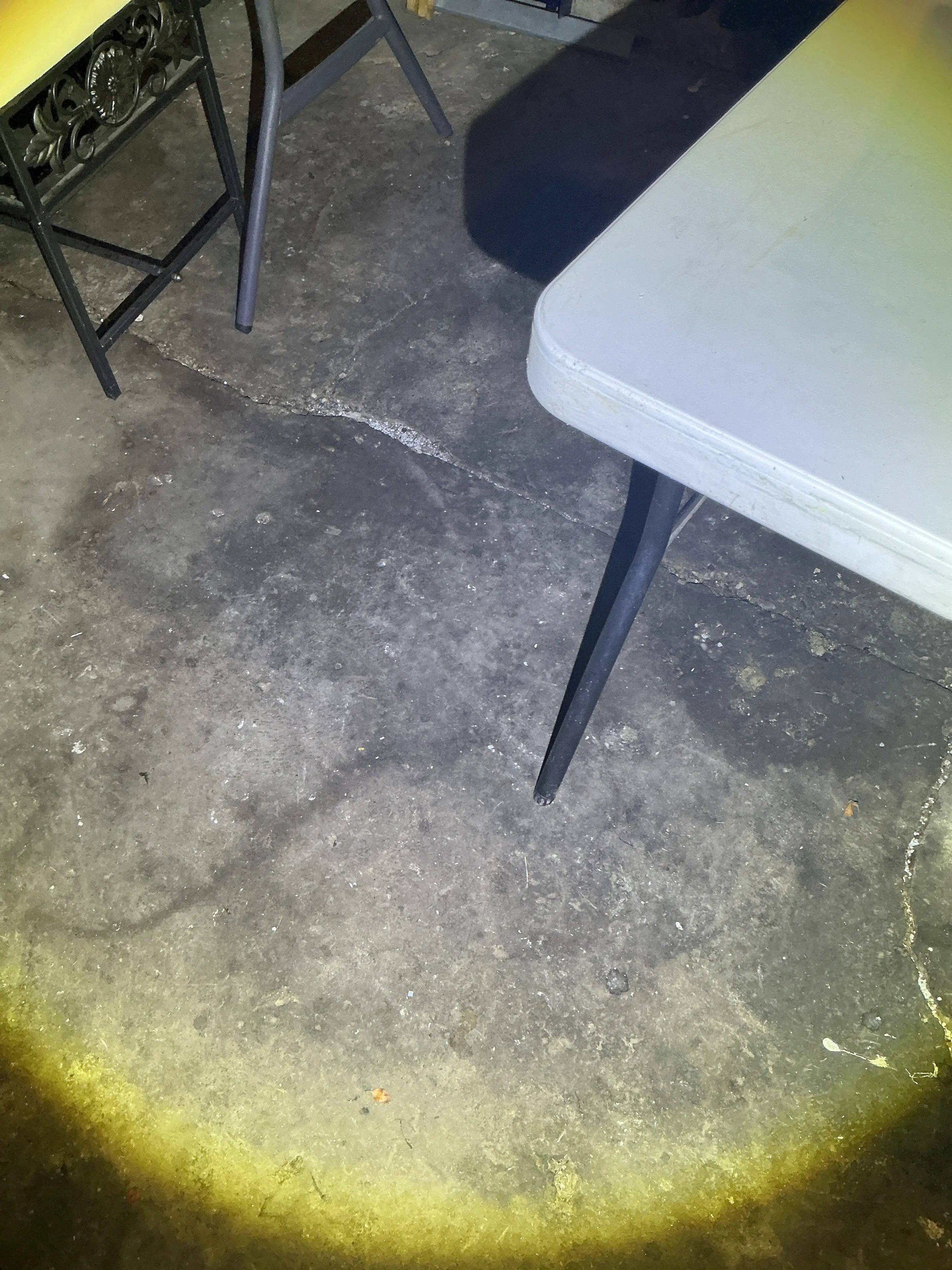Crack in concrete slab floor illuminated during mold testing 2026-07-11