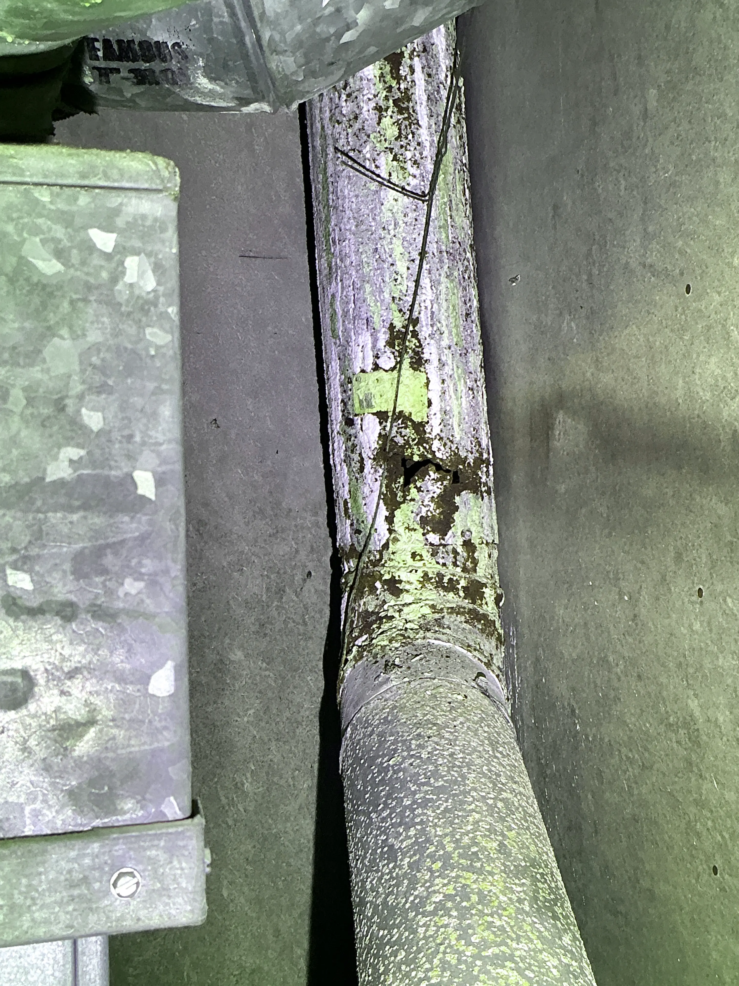 Rusted flue vent pipe with severe corrosion hole 2026-08-22