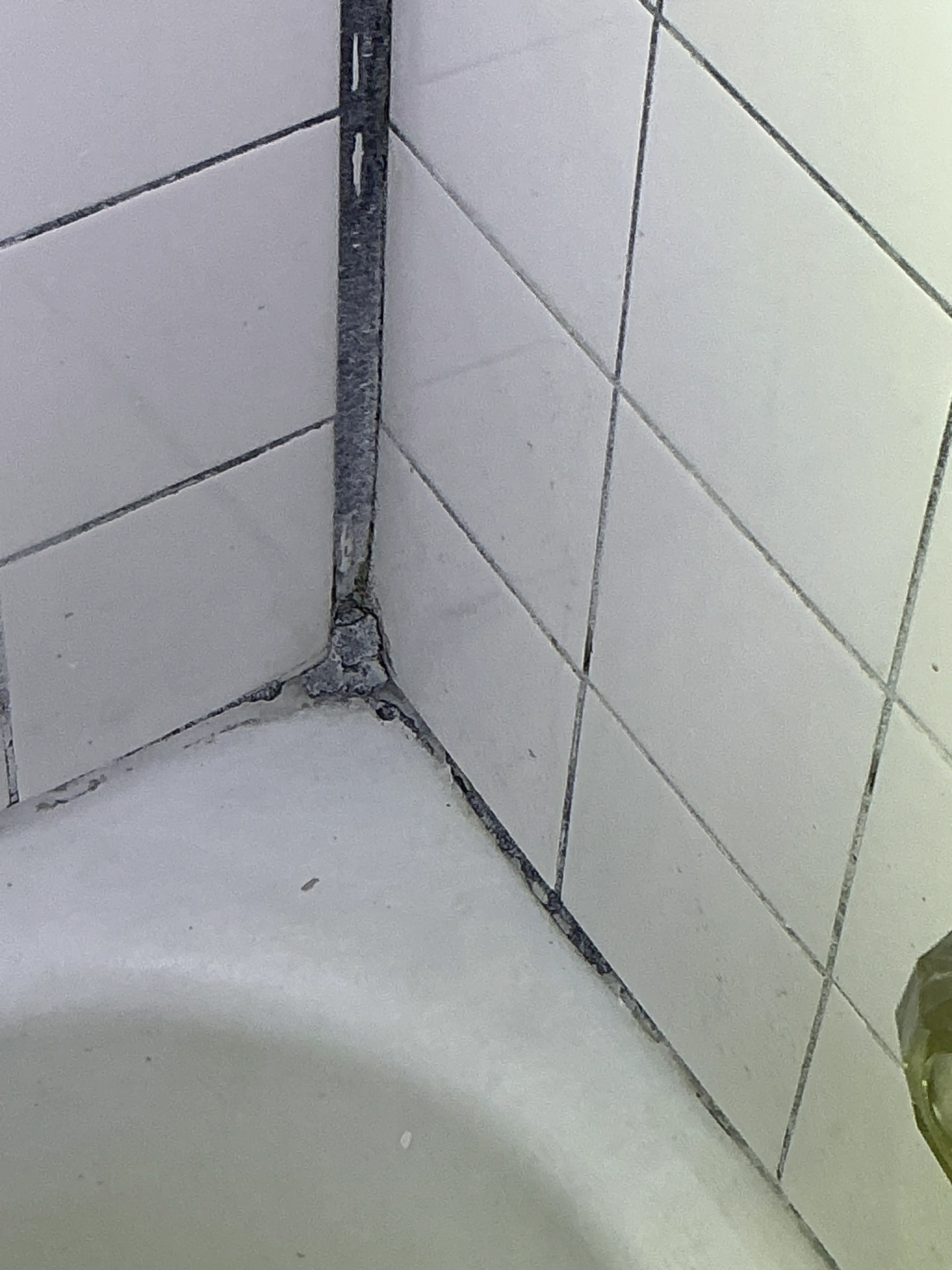 Deteriorated grout and caulk along bathroom tub edge 2026-09-02