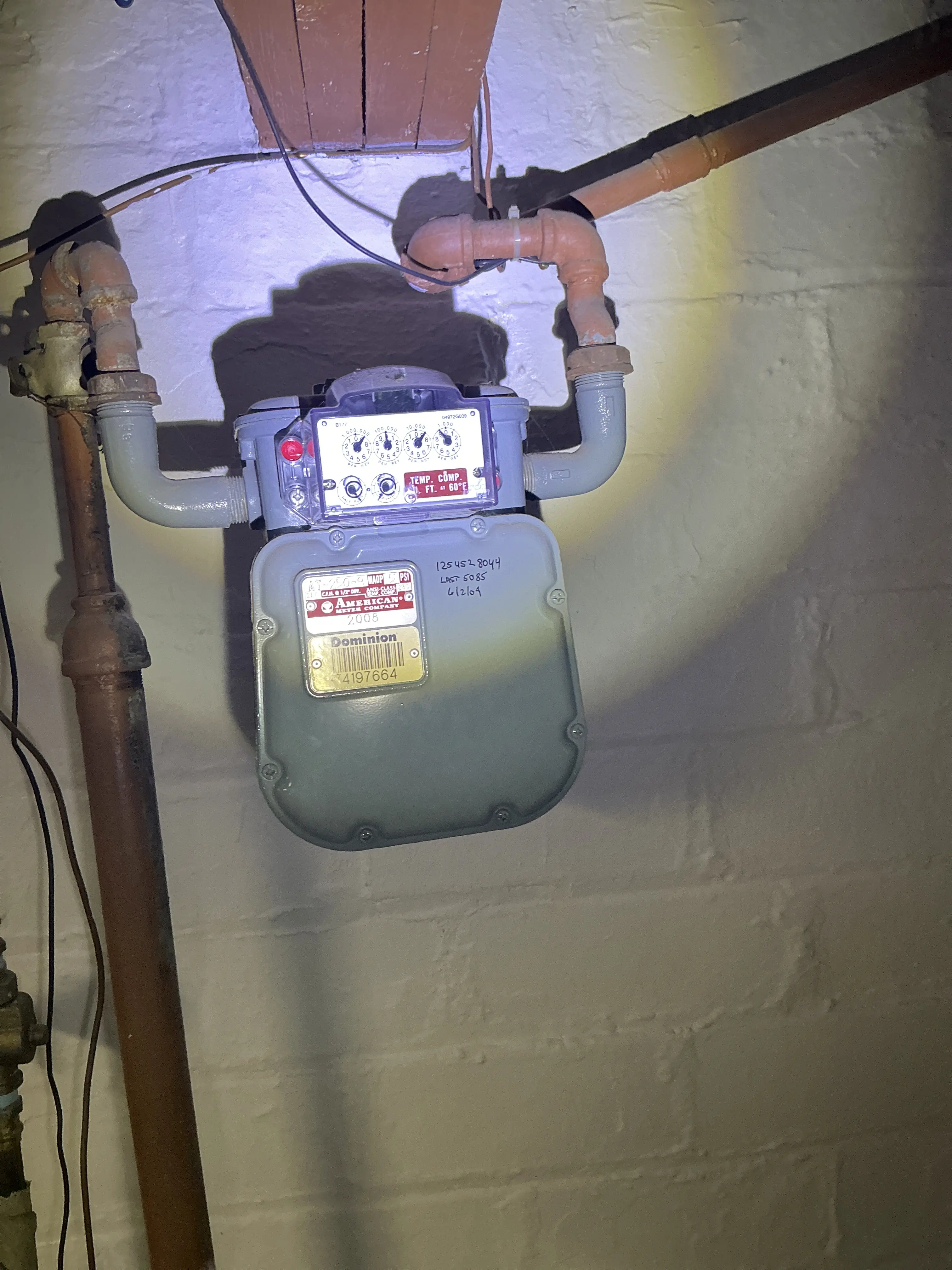 Interior gas meter and piping during a indoor air quality testing 2026-07-10