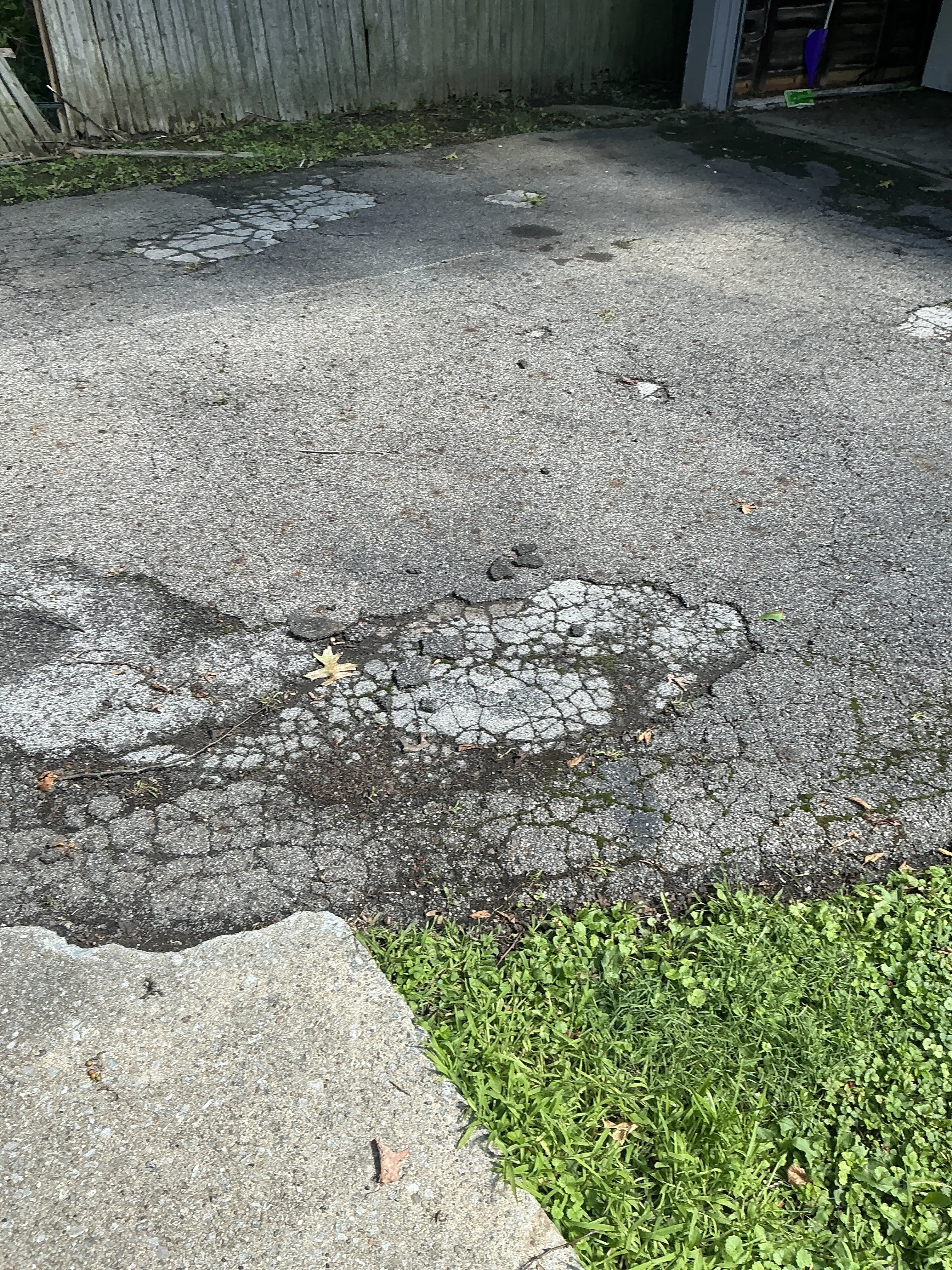 Severe alligator cracking and asphalt pavement damage on driveway 2026-08-21