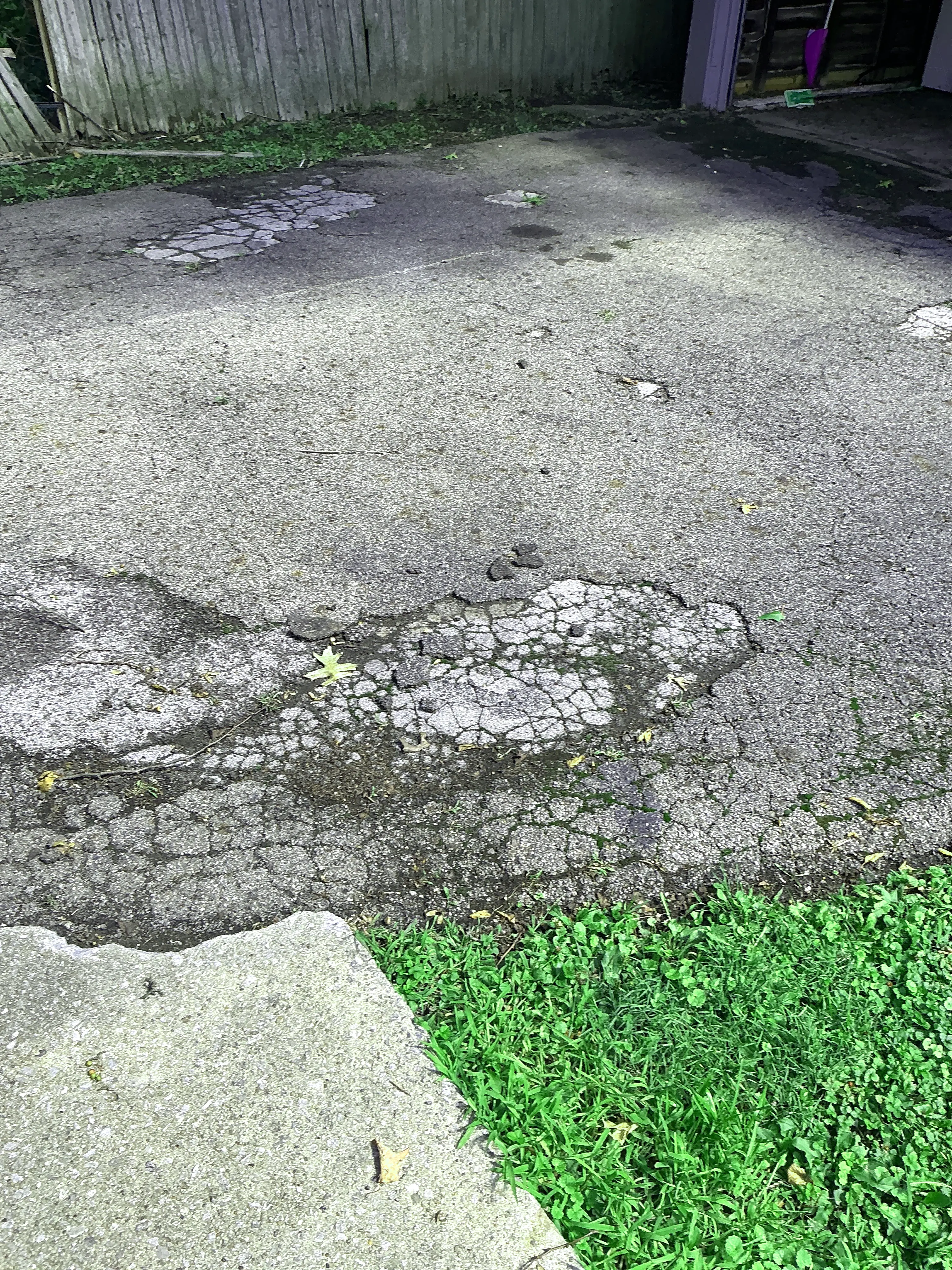 Severe alligator cracking and asphalt pavement damage on driveway 2026-09-01