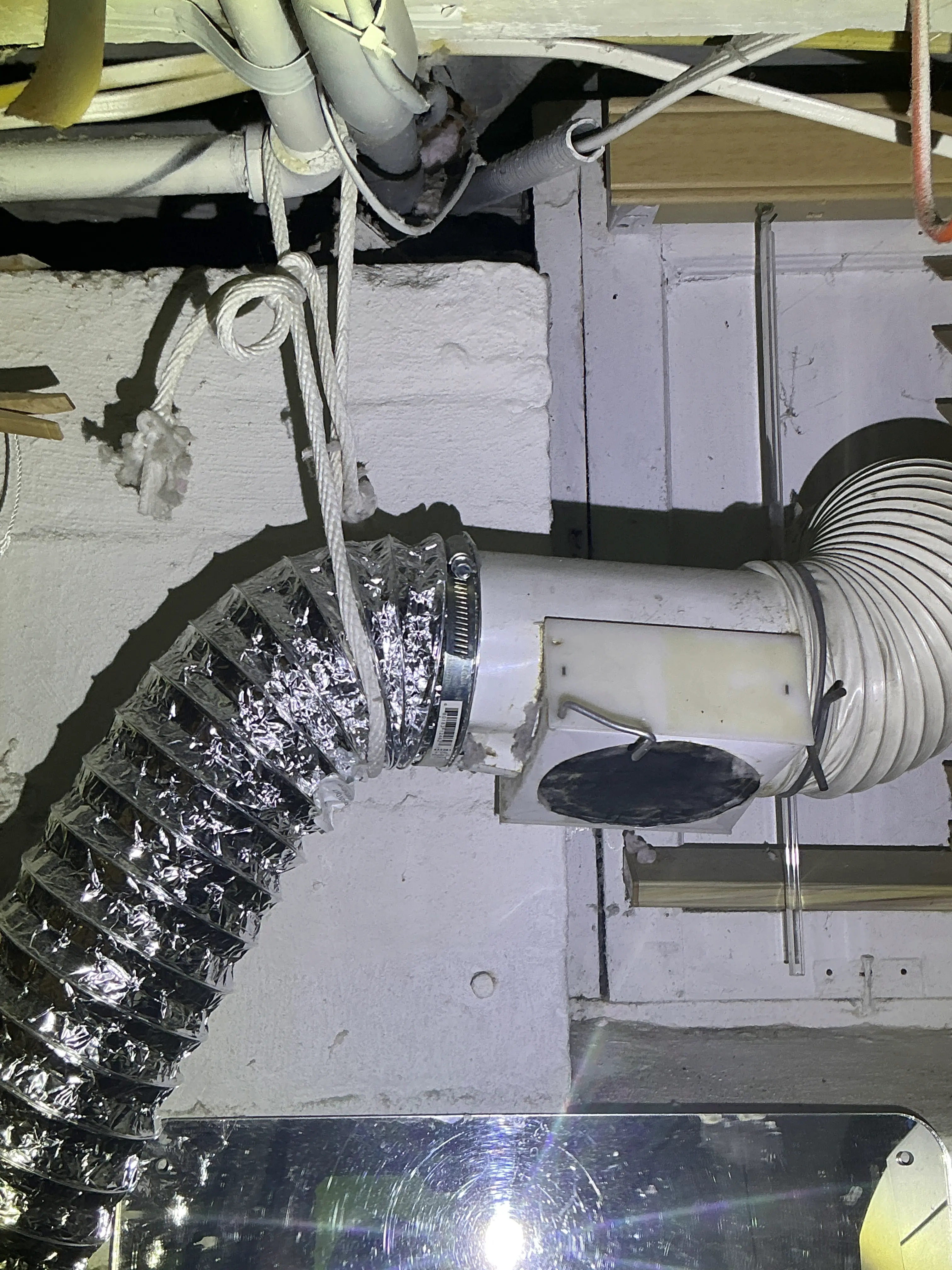 Improper flexible dryer vent hose and rope support in indoor air quality testing 2026-08-16